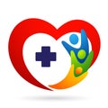Family Medical home house hand care red heart happiness wellness love clinic protect people life care healthy heart logo design