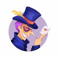 Joker Avatar Mascot. Mysterious Man Wear Masquerade Mask Vector