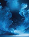 illustration, abstract blue smoke on black background dispersion in the air, Generative Ai