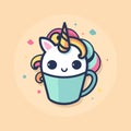 Cute cartoon unicorn horse coffee cup logo, vector illustration Royalty Free Stock Photo