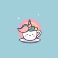 Cute cartoon unicorn horse coffee cup logo, vector illustration Royalty Free Stock Photo