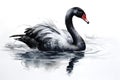 Chinese brush painting,black swan,flick,wet,white background,watercolor illustration.GenerativeAI. Royalty Free Stock Photo