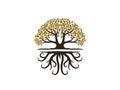 tree and roots logo design with golden leaves