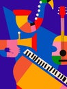 Modern music poster with abstract and minimalistic musical instruments assembled from colorful geometric forms and shapes Royalty Free Stock Photo