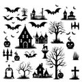 Hallo ween icons, set of hallo ween bundle and elements, white background. Vector illustration. Royalty Free Stock Photo