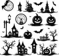 Hallo ween icons, set of hallo ween bundle and elements, white background. Vector illustration. Royalty Free Stock Photo