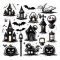 Hallo ween icons, set of hallo ween bundle and elements, white background. Vector illustration. Royalty Free Stock Photo