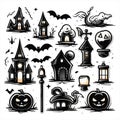 Hallo ween icons, set of hallo ween bundle and elements, white background. Vector illustration.