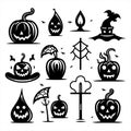 Hallo ween icons, set of hallo ween bundle and elements, white background. Vector illustration. Royalty Free Stock Photo