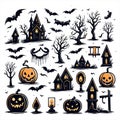 Hallo ween icons, set of hallo ween bundle and elements, white background. Vector illustration. Royalty Free Stock Photo
