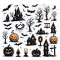 Hallo ween icons, set of hallo ween bundle and elements, white background. Vector illustration.