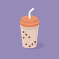 Bubble milk tea with tapioca pearls icon. Boba tea. Cold Asian Taiwanese drink. Summer cold drink.