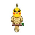 Cute lutino cockatiel bird cartoon on tree branch Royalty Free Stock Photo