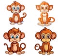 Cute Little Monkeys,Vector set with monkey in different poses. Vector animal collection in cartoon style. Royalty Free Stock Photo