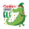 Santa\'s favorite ELF - funny slogan with cute alligator in ELF hat Royalty Free Stock Photo