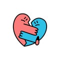 romantic heart cartoon vector logo hugging models