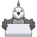 Cute whiteface cockatiel bird cartoon holding blank sign