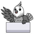 Cute whiteface cockatiel bird cartoon waving hand Royalty Free Stock Photo