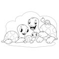 Cartoon turtles. Vector black and white coloring page.