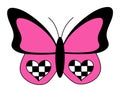 Emo goth butterfly with chessboard hearts. Glamour trendy 2000s aesthetic. Black and pink. Psychedelic Y2k