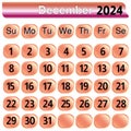 December month calendar 2024 in pink color