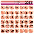 July month 2024 calendar in pink color Royalty Free Stock Photo