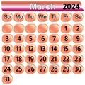 March month 2024 calendar in pink color