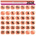 October month calendar 2024 in pink color