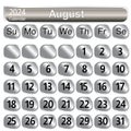 August month calendar 2024 in silver color