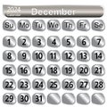 December month calendar 2024 in silver color