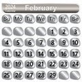 February month 2024 calendar in silver color