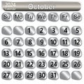 October month calendar 2024 in silver color
