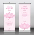 Roll up banner design template vector, abstract background, modern x-banner, rectangle size, International women\'s day Royalty Free Stock Photo