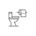 toilet line icon and tissue papper roll line icon. minimal, thin, simple and clean