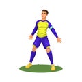 illustration Of Christiano Ronaldo Celebration Pose In Al Nassr Arabian Soccer Team Character Cartoon Vector