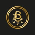 golden logo B on a black background