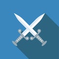 Crossed swords flat icon with long shadow. Simple History icon pictogram vector. Ancient, fight, battle, war, history concept