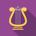 Luxury golden lyre flat icon with long shadow. Simple History icon pictogram vector illustration. Ancient musical instrument