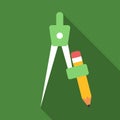 Drawing compass flat icon with long shadow. Math icon pictogram vector illustration. School subject, drawing tool, measurement Royalty Free Stock Photo