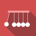 Newton cradle flat icon with long shadow. Simple Physics icon pictogram vector illustration. Experiment, study, physics concept