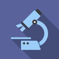 Microscope flat icon with long shadow. Simple Science icon pictogram vector illustration