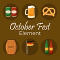 Oktoberfest beer festival vector flat icons set. Oktoberfest celebration symbols collection.