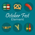 Oktoberfest beer festival vector flat icons set. Oktoberfest celebration symbols collection.