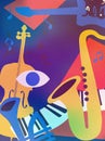 Modern music poster with abstract and minimalistic musical instruments assembled from colorful geometric forms and shapes Royalty Free Stock Photo