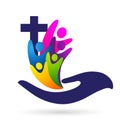 Heart Family Church People home love logo icon hearts happiness love care hands cross together success wellness health symbol