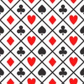 Poker card game pattern, seamless vector casino background with card suits