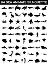 collection of sea animals silhouettes Royalty Free Stock Photo