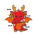 Devil dragon in halloween day. Cute halloween cartoon illustration.