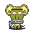 Zombie elephant holding halloween greeting stone.