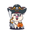 Pirates goat in halloween day. Cute halloween cartoon illustration.